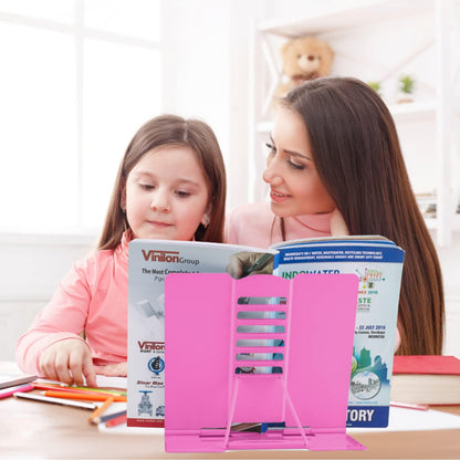 Honagu Metal Desk Book Holder, Hands Free Adjustable Cookbook & Document Holder, Portable Bookstand for Music Books, Textbooks, Recipes, Tablets & iPads (Purple)