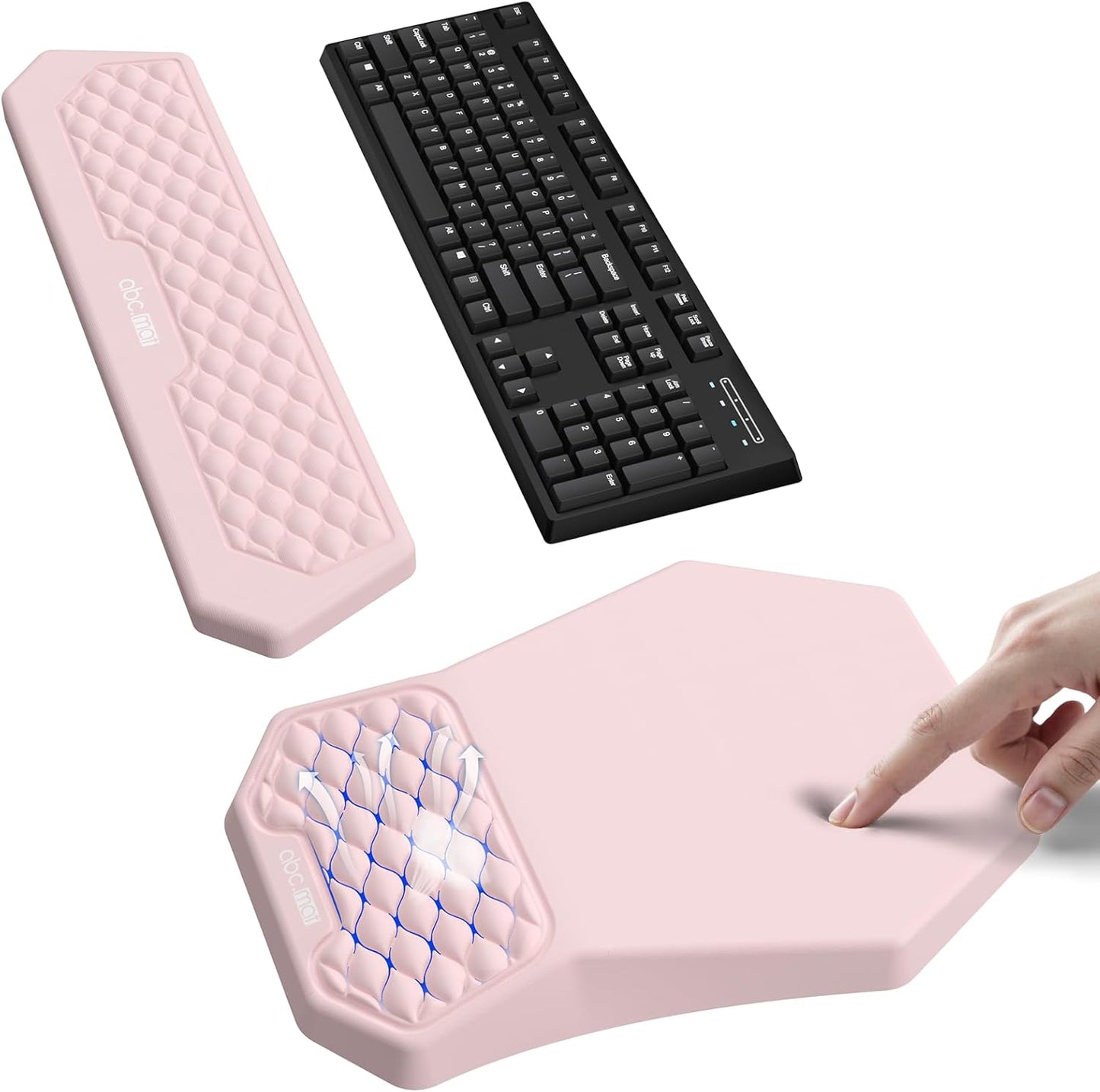 Ergonomic Mouse Pad and Keyboard Wrist Rest Support Set, Massage Design Mousepad for Carpal Tunnel Pain Relief, Memory Foam, Non-Slip PU Base for Computer Desk, Baby Blue