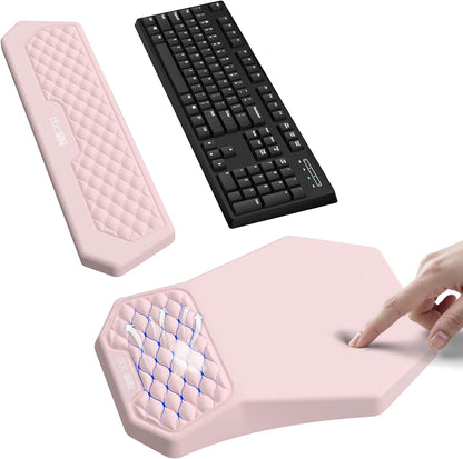 Ergonomic Mouse Pad and Keyboard Wrist Rest Support Set, Massage Design Mousepad for Carpal Tunnel Pain Relief, Memory Foam, Non-Slip PU Base for Computer Desk, Baby Blue