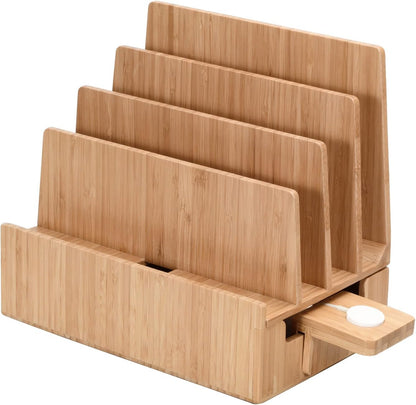 MobileVision Bamboo Charging Station & Multi Device Organizer Slim Version for Smartphones, Tablets, and Laptops