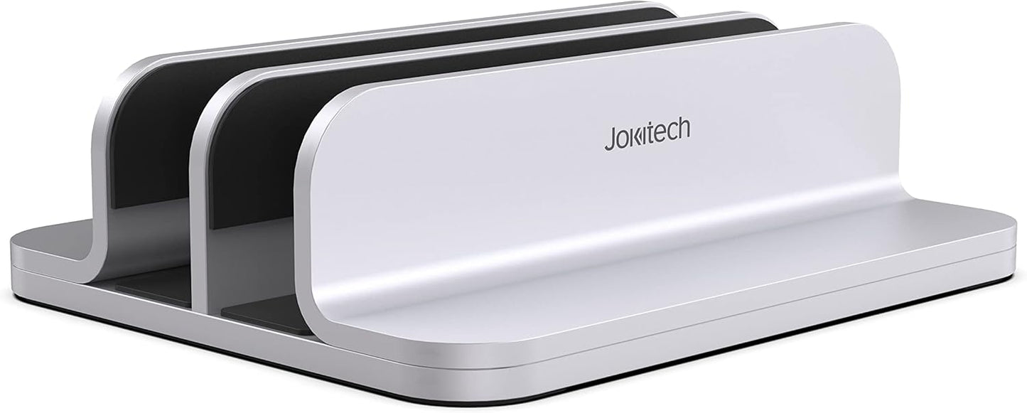JOKItech Dual Aluminum Vertical Laptop Stand Organizer, Sturdy Notebook Computer Holder Stand Compatible with New Liquid Retina XDR Apple MacBook Air/Pro/Neo, Mac mini & iPad Pro - Black