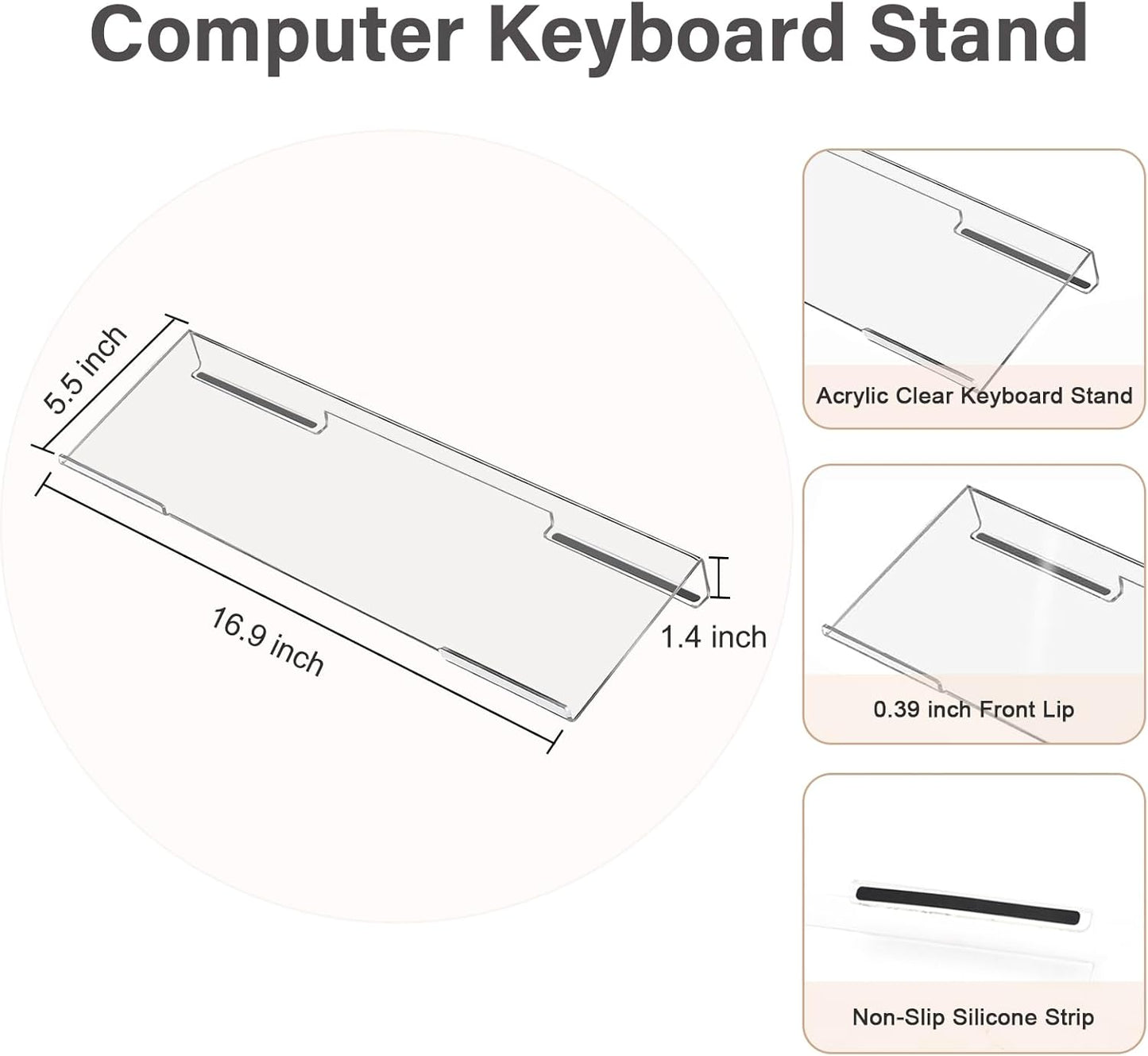 MOSISO Computer Keyboard Stand&Wrist Rest Support for Keyboard &Mouse Pad Set, Ergonomic Massage Wrist Rest Set, Easy Typing Working Acrylic Clear Stand for Office Home, Apricot