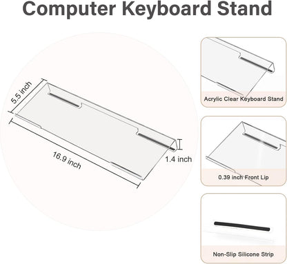 MOSISO Computer Keyboard Stand&Wrist Rest Support for Keyboard &Mouse Pad Set, Ergonomic Massage Wrist Rest Set, Easy Typing Working Acrylic Clear Stand for Office Home, Apricot