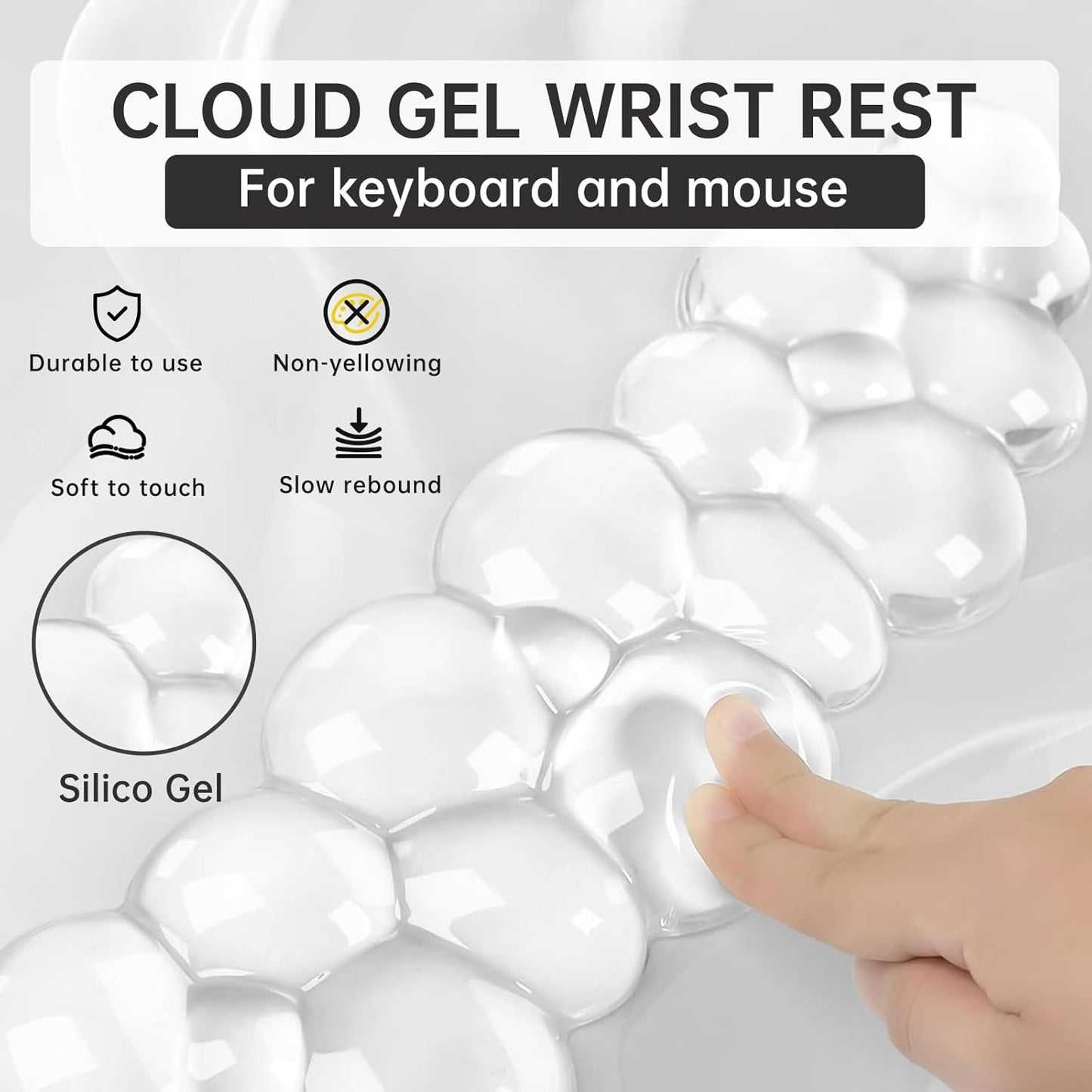 Mouse Pad with Wrist Rest, Soft Cloud Gel Keyboard Mouse Pad Set with Hand Wrist Support, Cute Non Slip Office Desk Accessories for Comfort/Pain Relief/PC Gaming/Computer/Laptop, (Clear Cloud)