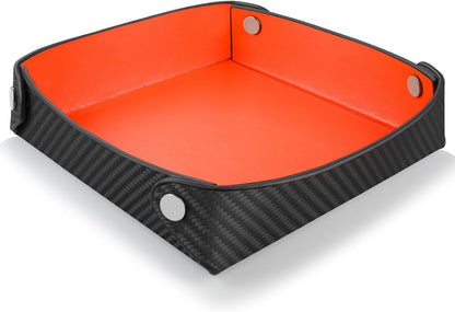 Leather Catchall Tray for Men, Valet Tray Organizer for Wallet, Keys, Accessories,Leather Carbon Fiber Desktop Storage Tray,Red