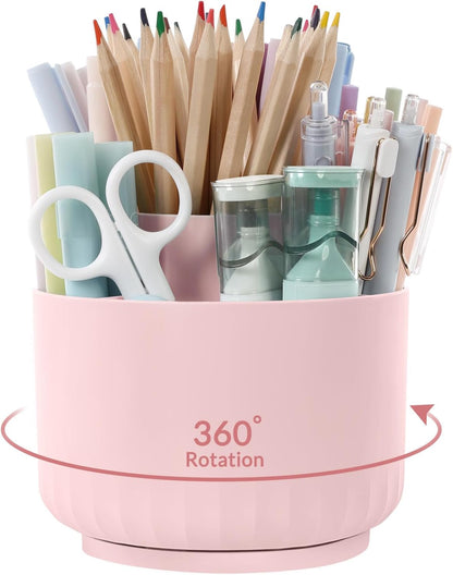SKYDUE 360 Degree Rotating Pencil Pen Holder for Desk, Dual-Purpose Desk Organizer, Rotating Pencil Cup with 5 Slots, Office Supplies, Desk Decor for Office, School, Home