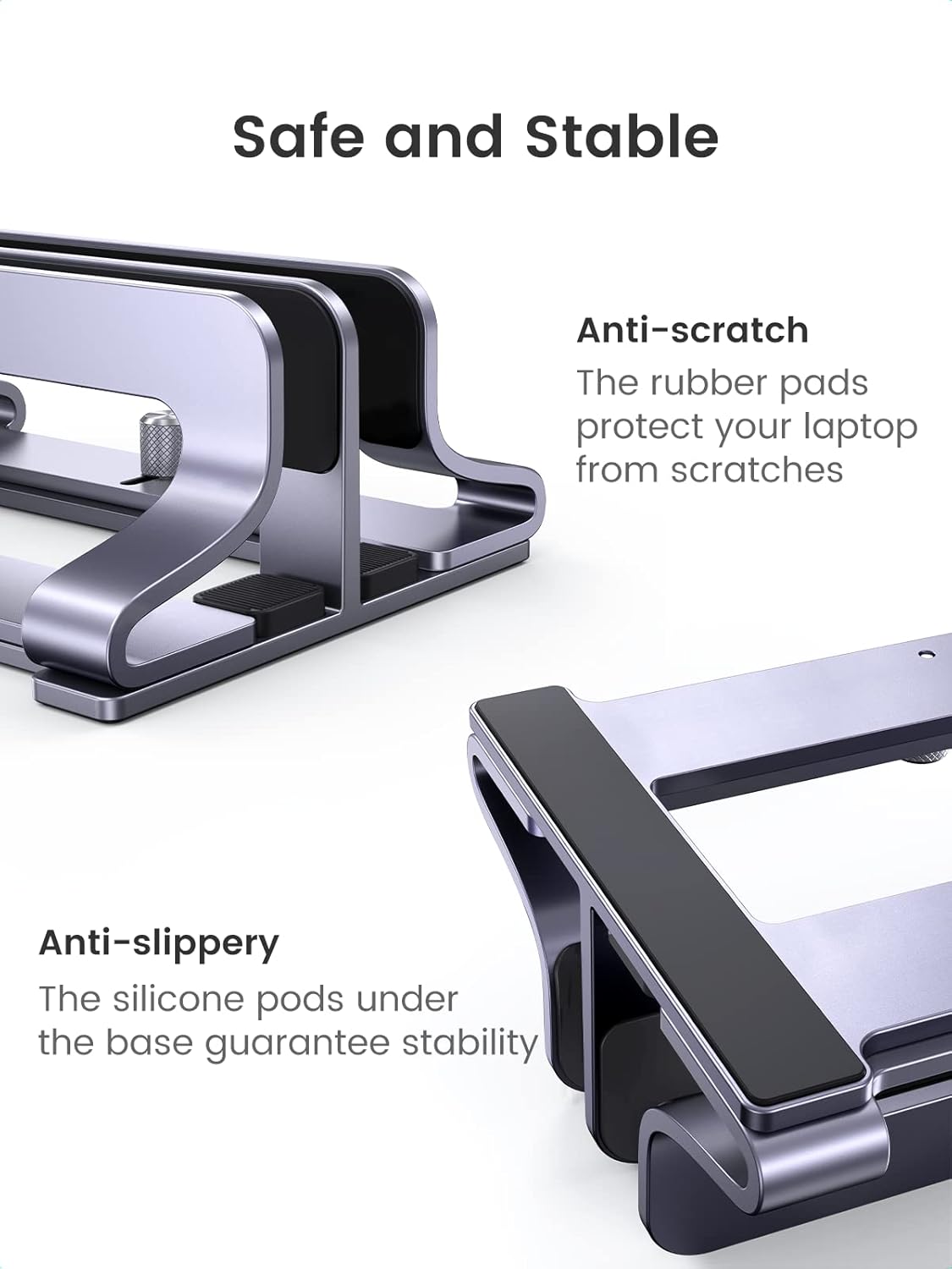 UGREEN 3-Slot Vertical Laptop Stand Holder Desk Compatible with MacBook Pro Air Laptop Stand Desktop Adjustable, Lenovo Ideapad, Surface Book, HP Notebook, Dell Chromebook Up to 17.3 Inch, Space Gray