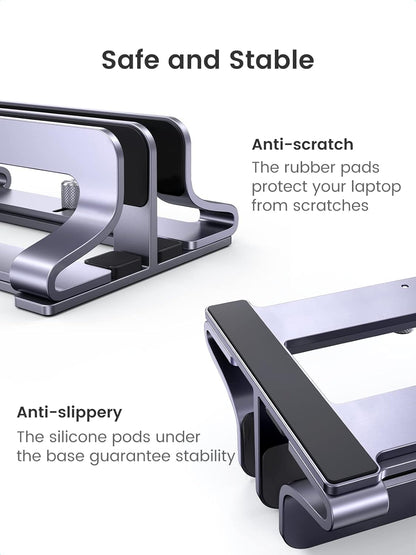 UGREEN 3-Slot Vertical Laptop Stand Holder Desk Compatible with MacBook Pro Air Laptop Stand Desktop Adjustable, Lenovo Ideapad, Surface Book, HP Notebook, Dell Chromebook Up to 17.3 Inch, Space Gray