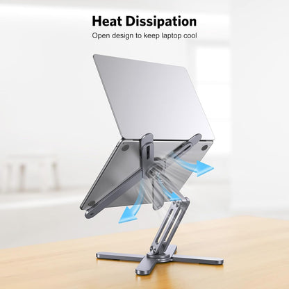 OMOTON LA10 360° Rotating Laptop Stand Riser for Desk, Ergonomic Foldable Computer Stand Adjustable Height Angles for Collaborative Work, Easy Storage Fit Macbooks,All Laptops up to 16 inches, Silver