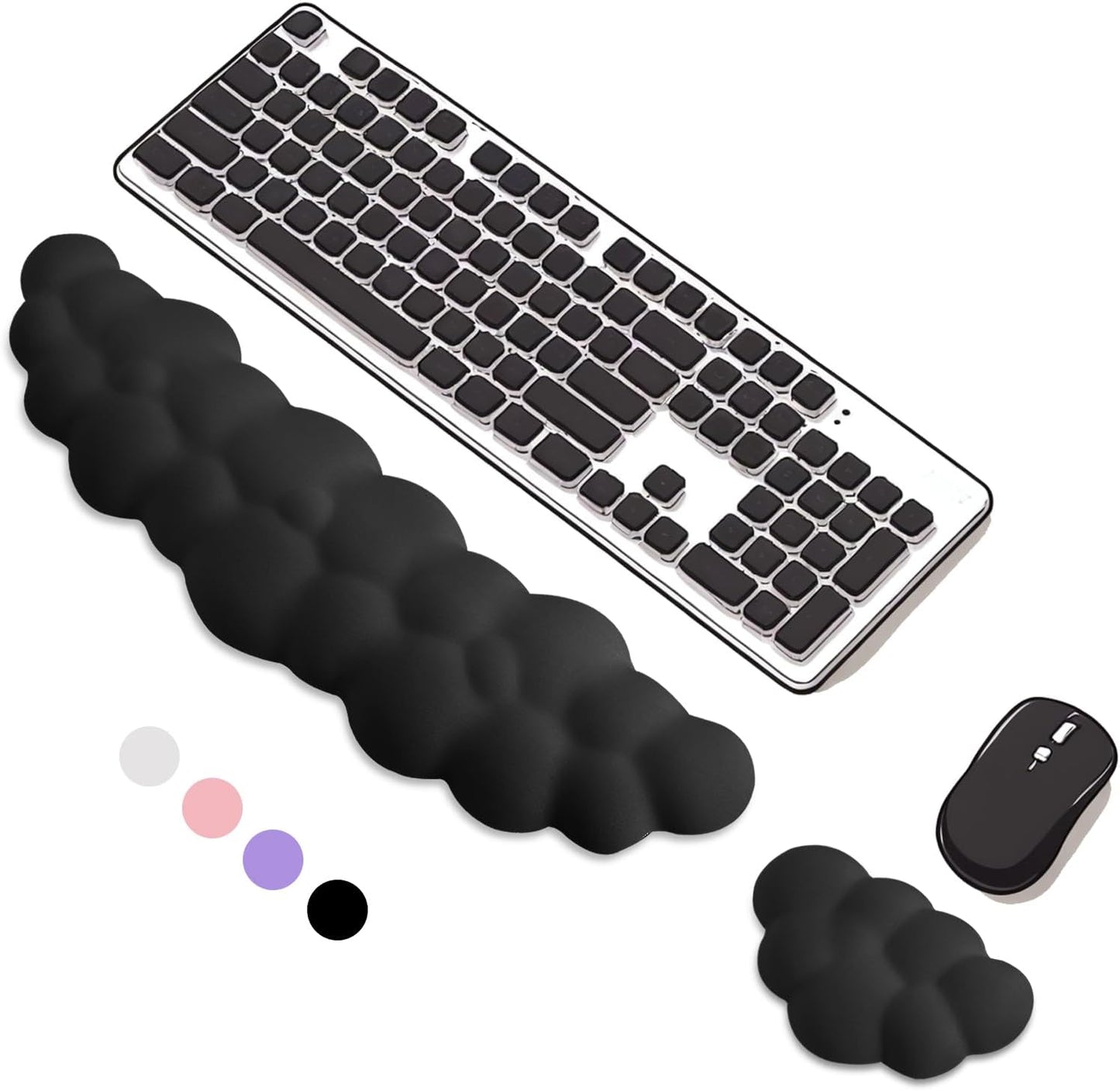 Keyboard Wrist Rest Mouse Wrist Support Set, Cloud Keybroad Wrist Rest Pad with Non-Slip PU Base, Memory Foam Wrist Rest for Pain Relief Computer Laptop Gaming Home Office, White