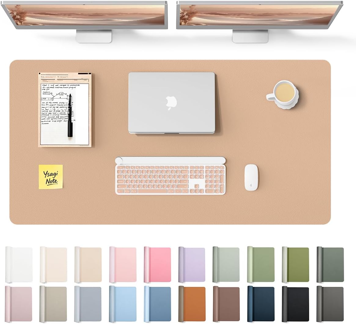YSAGi Leather Desk Protector, Office Mat, Large Mouse Mat, Non-Slip PU Leather Blotter, Laptop Pad, Waterproof Writing Pad for Office and Home (Light Pink, 23.6" x 13.8") - Colors A