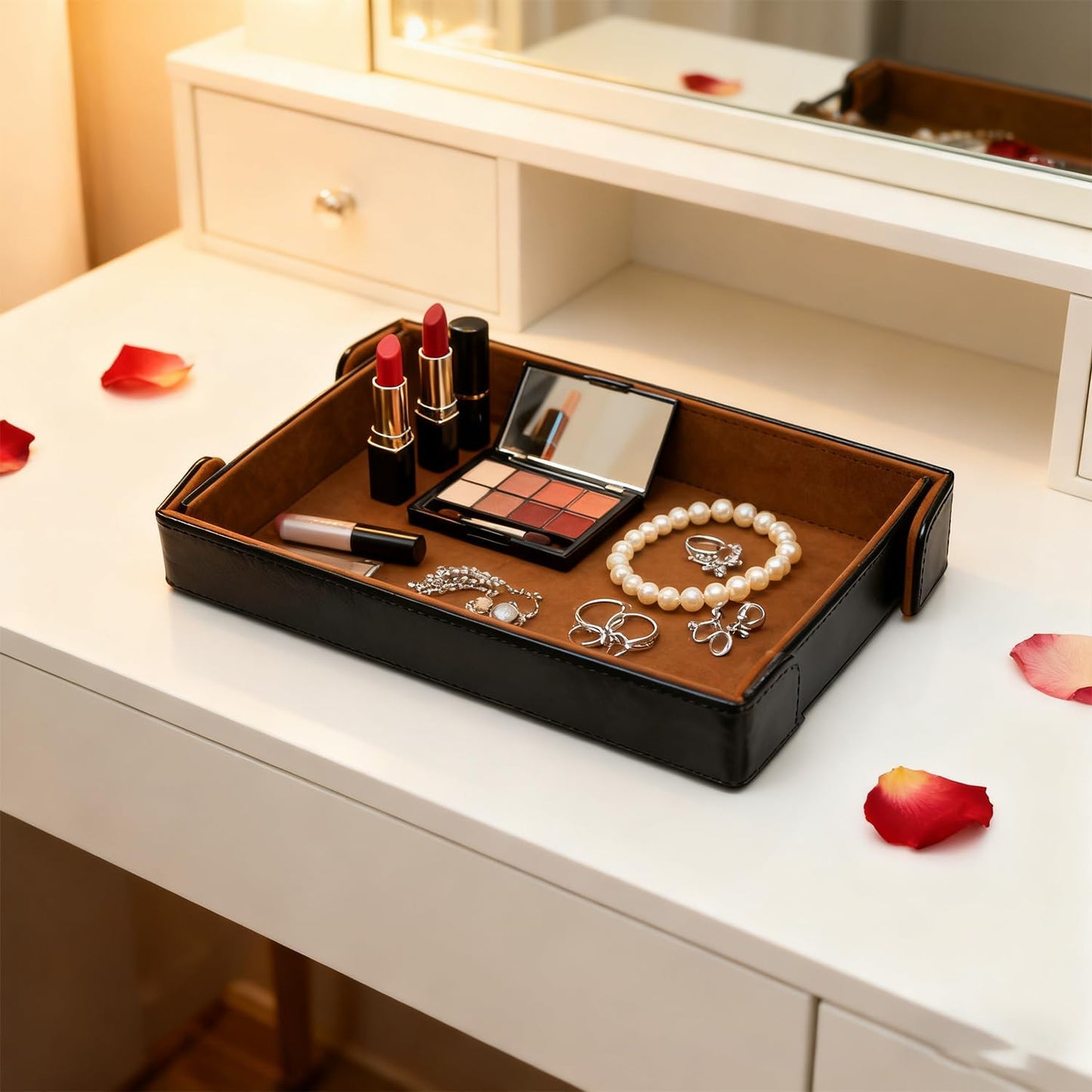 Valet Tray Desktop Storage Organizer Catchall Tray for Jewelry, Wallets, Watches, Keys, Coins, Phones, Glasses - Perfect for Nightstand, Desktop, Entryway table