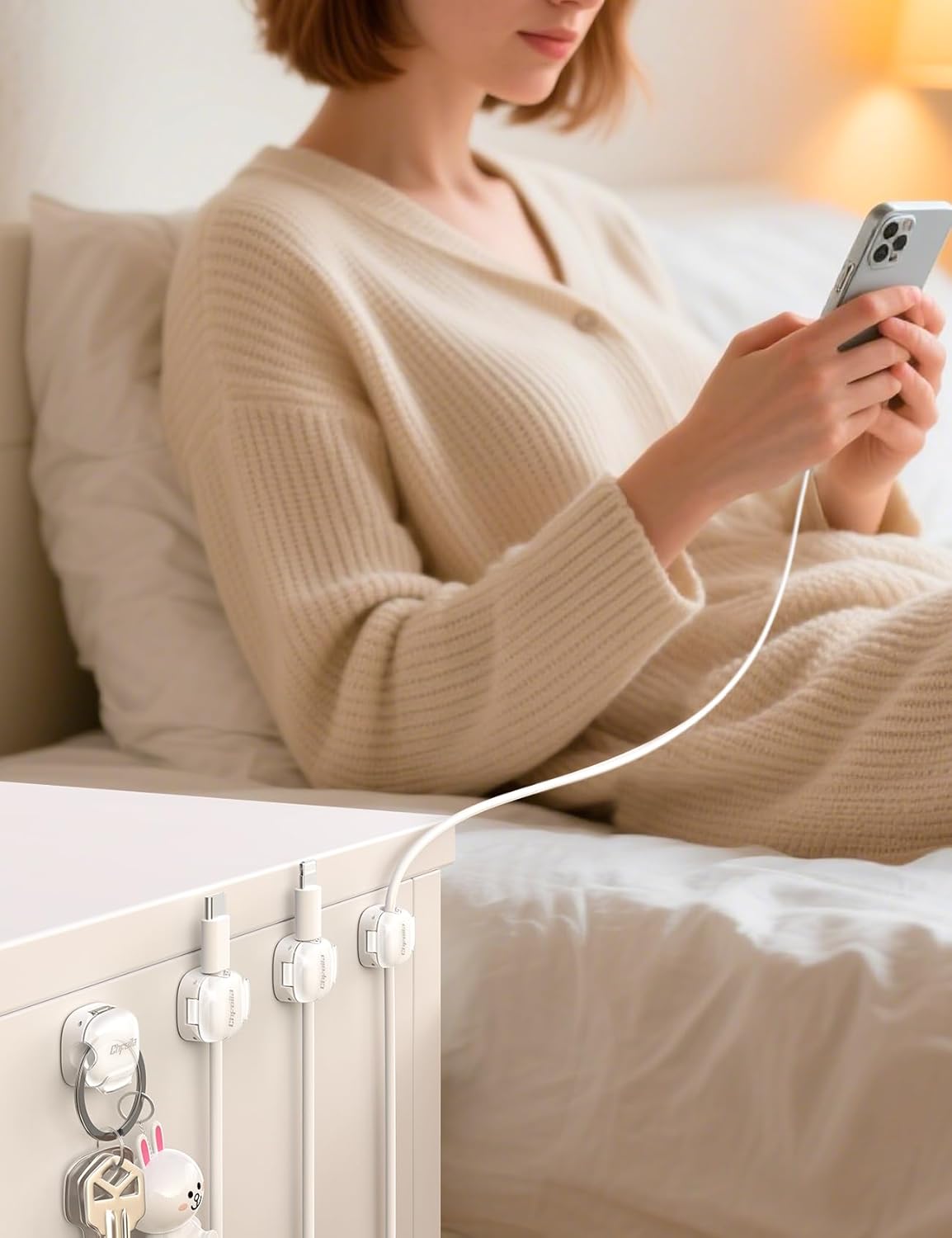 Cable Clips,8 Pack Cord Holder Cord Organizer [1s Lock & Strongest Adhesive] Spring Cord Clips Phone Charger Wire Desk Cable Management Nightstand Home Office School Decor Women Cute Desk Accessories