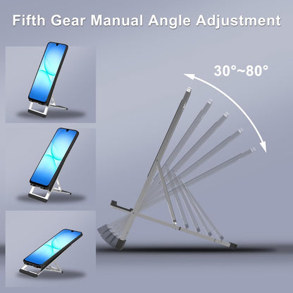 Cell Phone Stand,Aluminum Foldable Phone Holder for Desk,Adjustable Phone Kickstands Travel Essentials for iPhone 17 16 15 14 13 12 11 Pro Max Plus Samsung S25 S24 S23 Ultra Plus-Silver