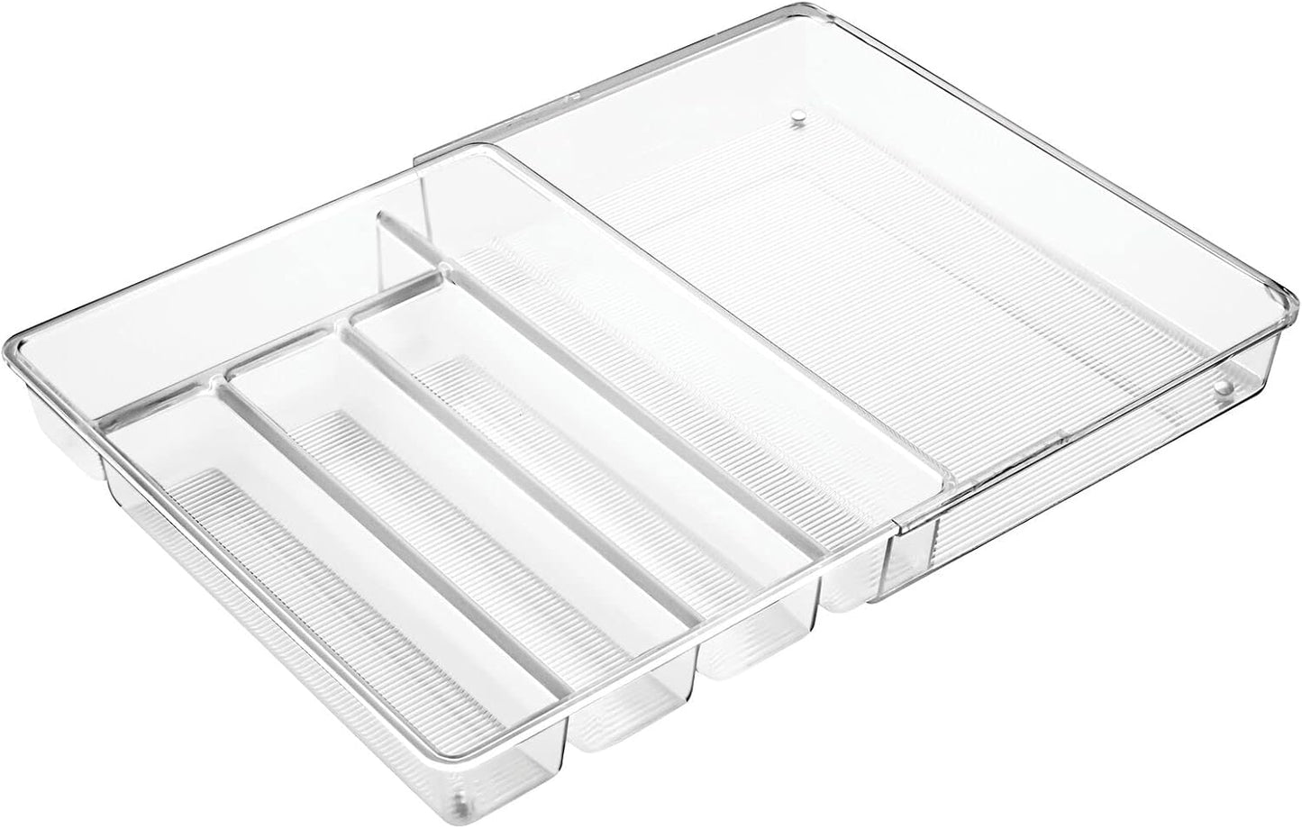 mDesign Adjustable, Expandable Plastic Kitchen Cabinet Drawer Storage Organizer Tray - for Storing Organizing Cutlery, Spoons, Cooking Utensils, Gadgets - 2" High - Clear