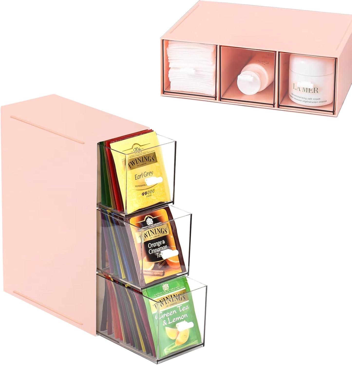 Plastic Tea Bag Organizer with 3 Drawers, Desk Drawer Organizer, Stackable Storage Drawers, White Tea Box, Makeup Organizer, Clear Tea Bag Storage, Coffee Storage for Tea Bags, Sugar Packets, Cosmetic