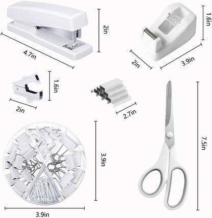 suniya Office Supplies,Gold Desk Accessories,with Stapler,Tape Dispenser,Pen Holder,Scissors,Phone Stand,Staple Remover,Ballpoint Pen,Clear Tape, Staples,Ruler,Clips,Best Gift for Business or Boss