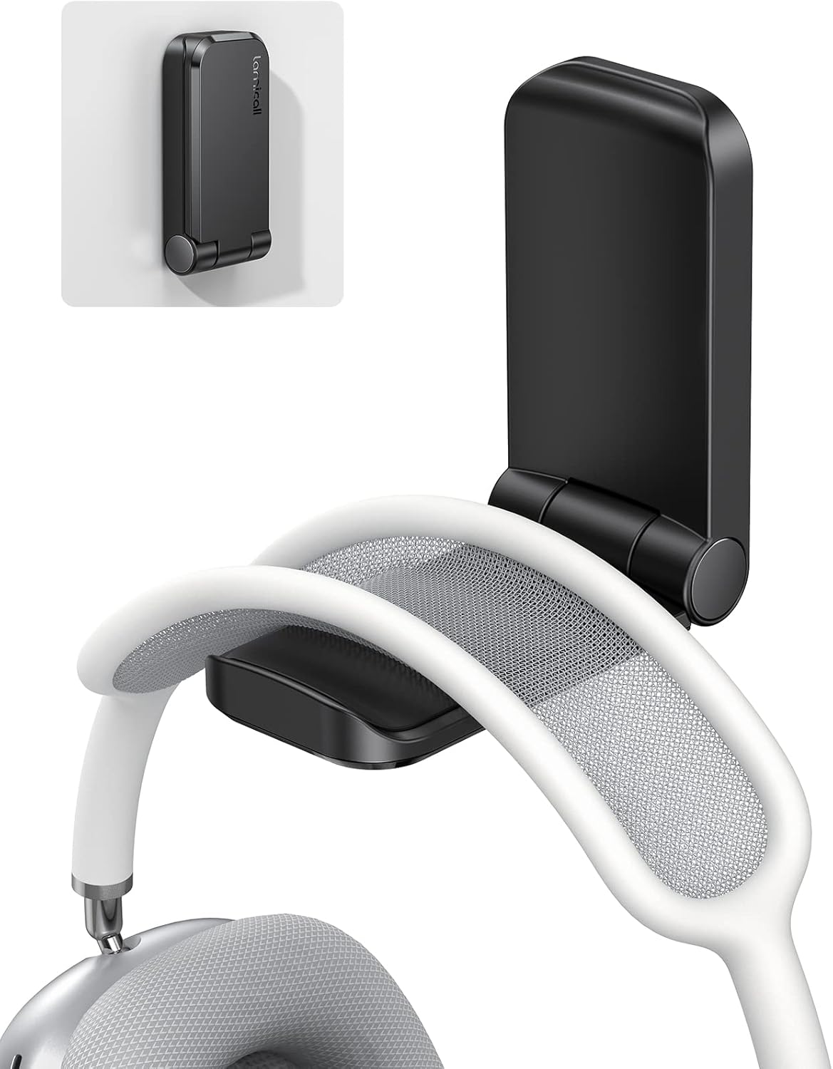Lamicall Headphone Stand, Sticky Headset Hanger - 2 Pack Adhesive Headphone Holder Hook Mount, Headset Holder Clip Under Desk, Earphone Clamp for Airpods Max, HyperX, Sennheiser, Black