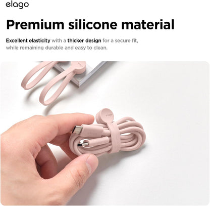 elago 3 Pack Magnetic Cable Ties, Premium Silicone Cord Organizer, Reusable Strong Magnet Cable Organizer, Elegant Desk Management Solution (Brown)
