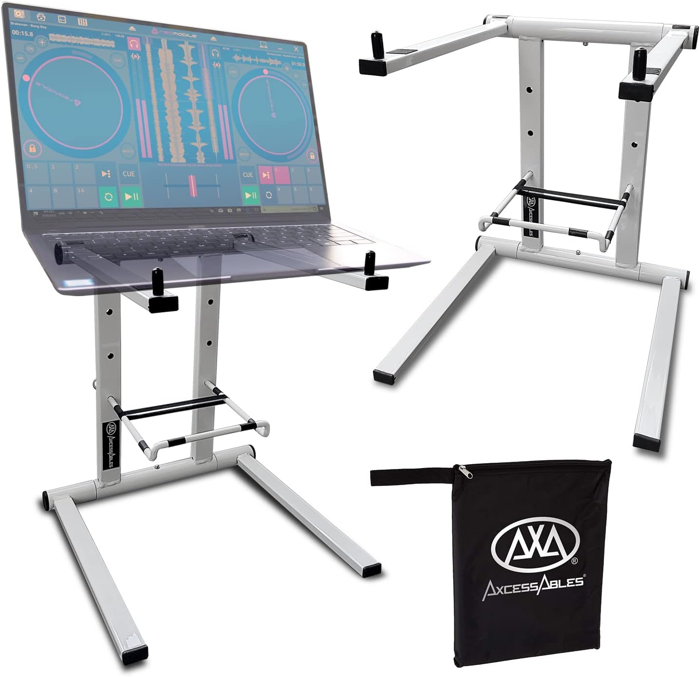 AXA AXCESSABLES DJ Laptop Stand with Travel Bag | Portable Foldable Aluminum Laptop Stand for Laptops up to 15 inches and 20lbs | No Assembly Required, Includes Carrying Bag
