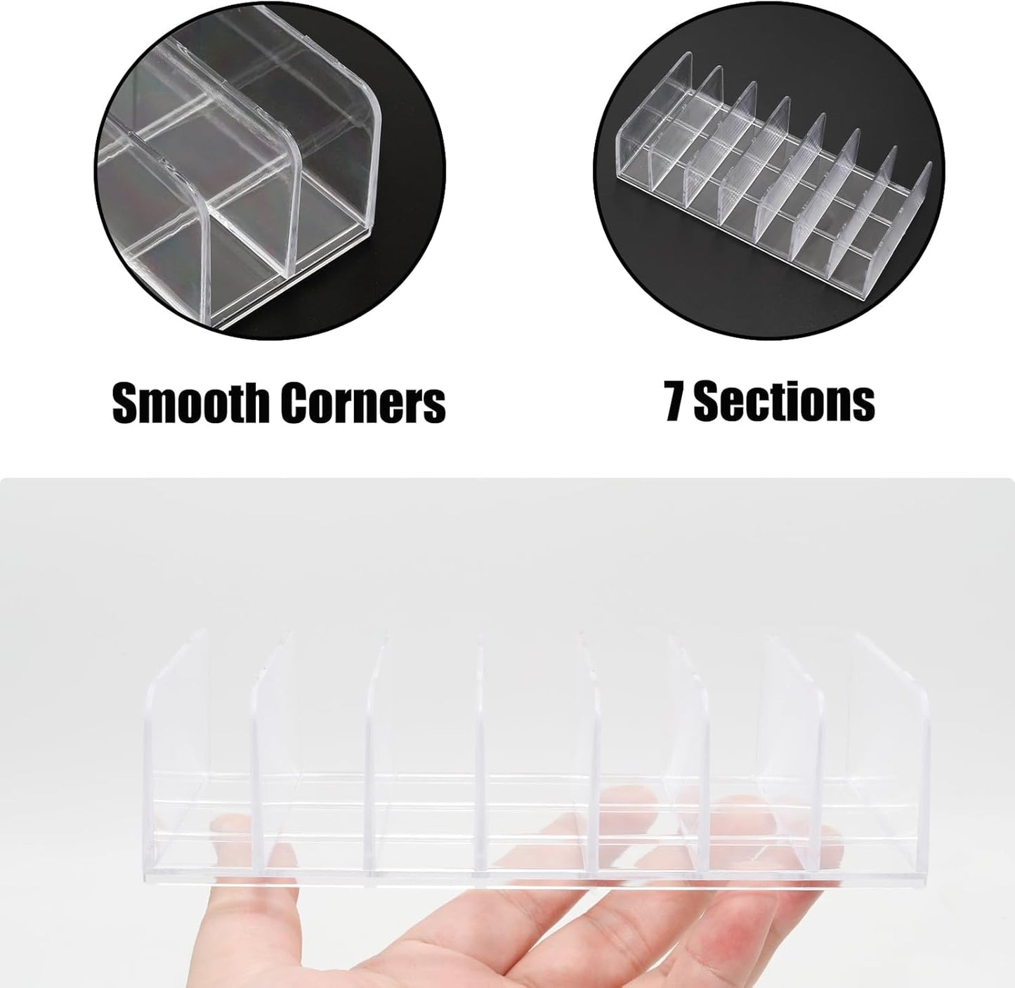 2 Pack Acrylic Money Organizer Cash Tray, 7 Section Eyeshadow Makeup Palette Organizer, Clear Desk Cash Tray for Paper Envelope, Bill, Document