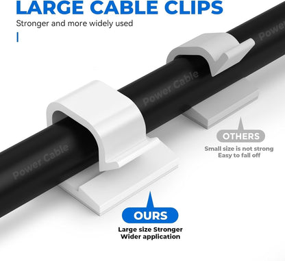 Cable Clips 50pcs with Strong Adhesive Tapes,Wire Holder Organizer Cord Management for Car, Office and Home (White- CC04(50PCS))