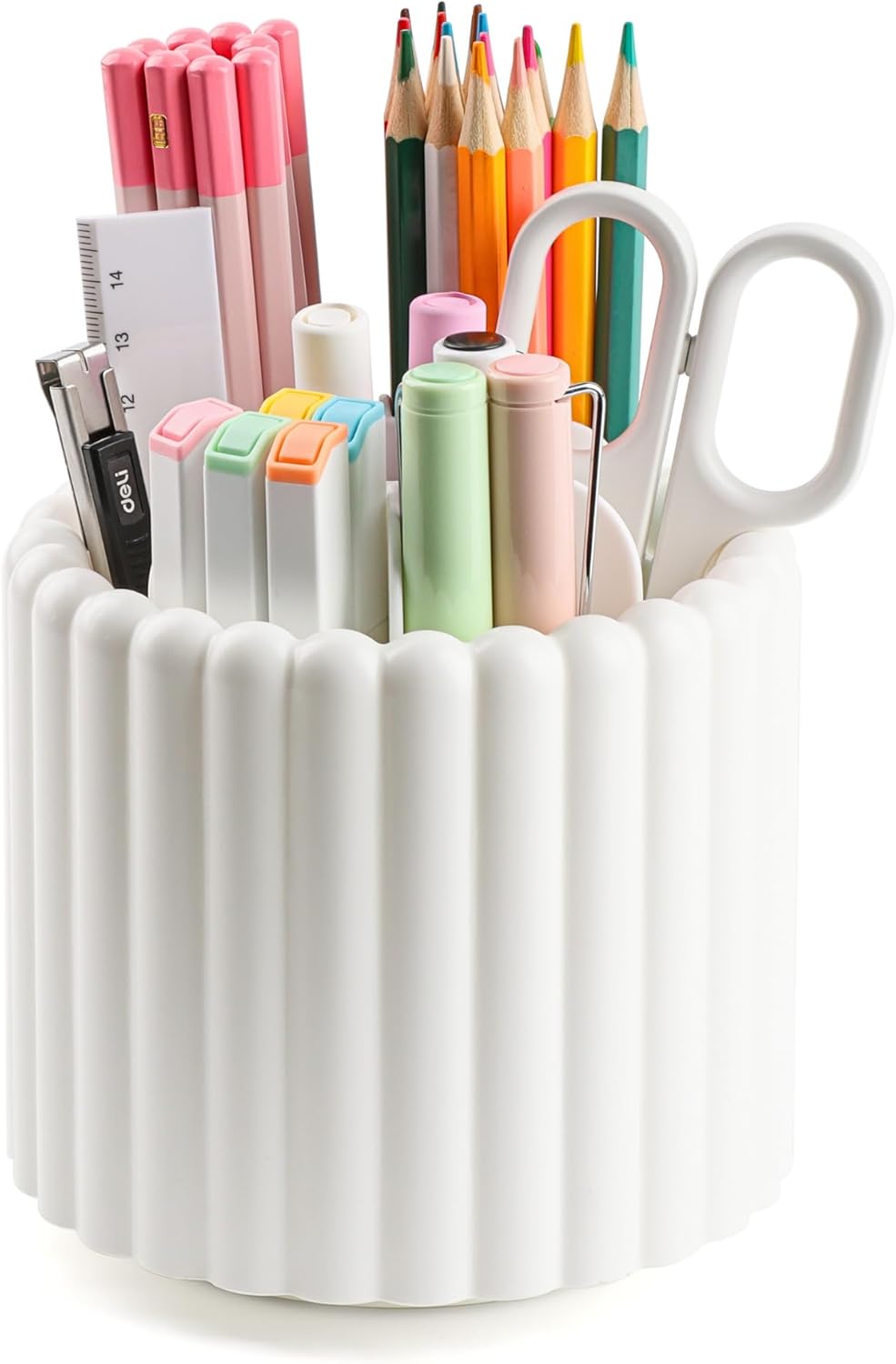Desk Organizer, 360° Rotating Pen Holder for Desk, Pencil Cup with 7 Compartments Storage Box Caddy for Kids, Office, School, Home (Pink)