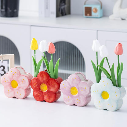 Pink Pencil Holder Pen Holder Office Desk Accessories Aesthetic Cute Flower Home Decor Makeup Brush Holder Vase Birthday Gifts for Women Vanity Toothbrush Holder Kawaii Kitchen Utensil Holder