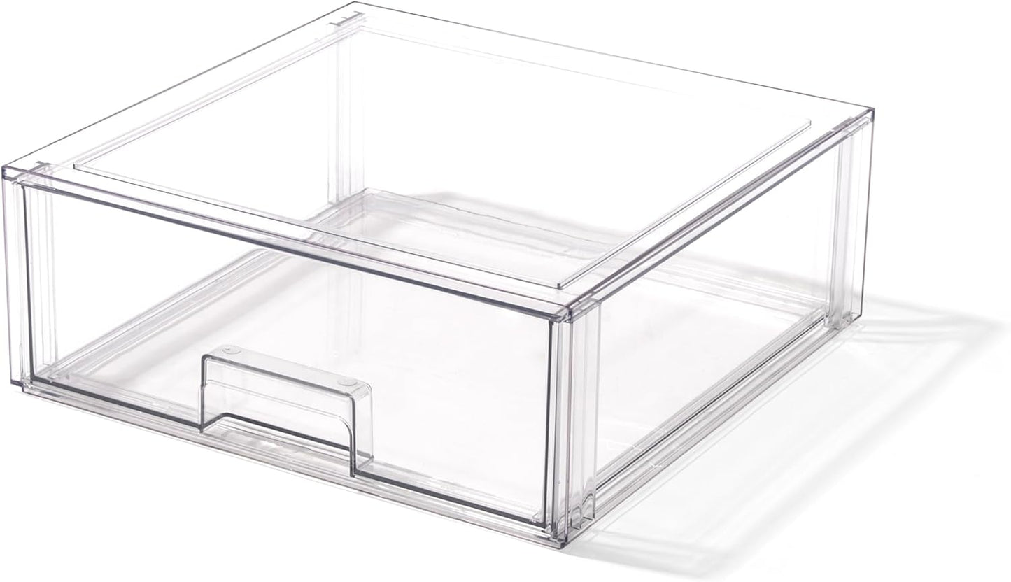 BINO | Stackable Storage Drawers, Shallow X-Large - Clear | THE CRATE COLLECTION | Storage Bins With Drawers Bathroom Organizers and Storage Organization and Storage Under Sink Organizer Vanity Home