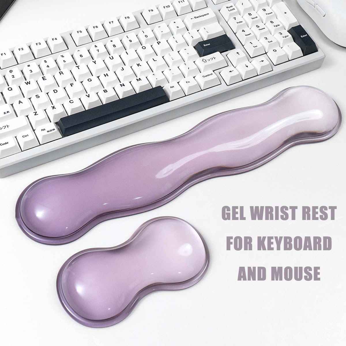 Ergonomic Gel Keyboard and Mouse Wrist Rest Set – Clear Wrist Rest for Computer Keyboard 60%/68%/75%, Comfort & Support for Typing and Gaming (Grey Purple)