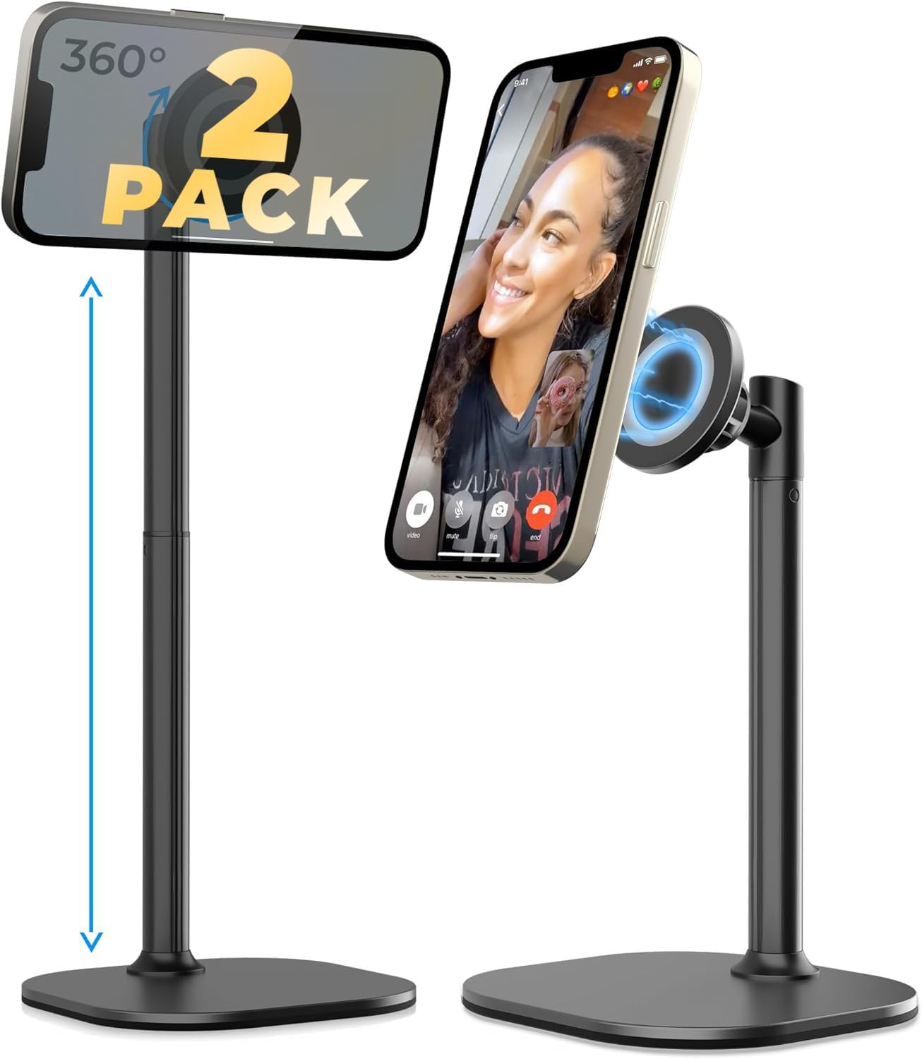 COOPER MagStand, Adjustable Magnetic iPhone Stand for Desk & Phone Holder for Video Recording, Compatible with MagSafe, Stand for iPhone 17 Pro Max, 16/15/14/13/12, Small Mag Safe Tripod (Black)