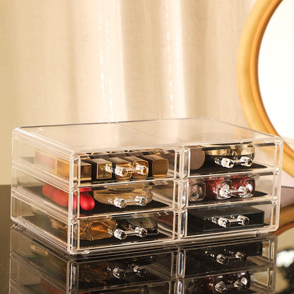 Cq acrylic Drawer Organizer with 3 Long Drawers,Stacking Office Supply Organizer and Desk Pen Storage and Stationary Organizer,Clear Makeup Storage Organizer for Palettes,Cosmetic, Beauty for Vanity