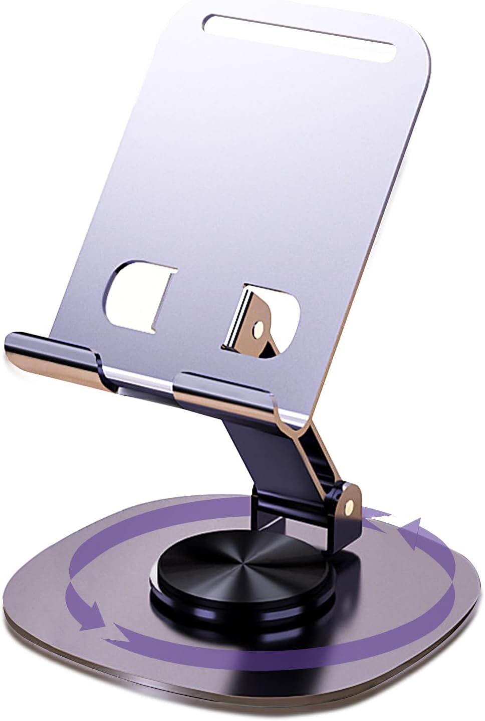 ONCHEER 360°Rotating Phone Holder for Desk, Fully Foldable Cell Phone Stand for Office & Home, Angle & Height Adjustable Tablet Stand for All Smartphones, iPhone, Switch,Tablet 4.6-12.9'', Black