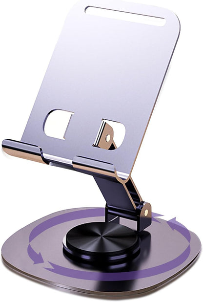 ONCHEER 360°Rotating Phone Holder for Desk, Fully Foldable Cell Phone Stand for Office & Home, Angle & Height Adjustable Tablet Stand for All Smartphones, iPhone, Switch,Tablet 4.6-12.9'', Black