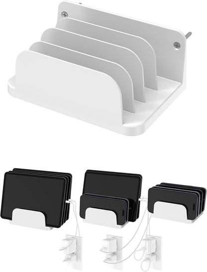 Wall Mount Phone Holder for Smartphones and Tablets, Phone Shelf with 4-Slot Docking Station Compatible with Tablet, ipad, Kindle Wall Charging Organizer (Black)