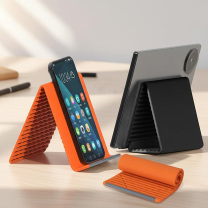 Portable Foldable Silicone Aluminum Phone Holder, Flexible Silicone Phone Stand, Multi-Angle Adjustable Silicones Cell Phone Holder Non-Slip Bed Office Treadmill (Orange)