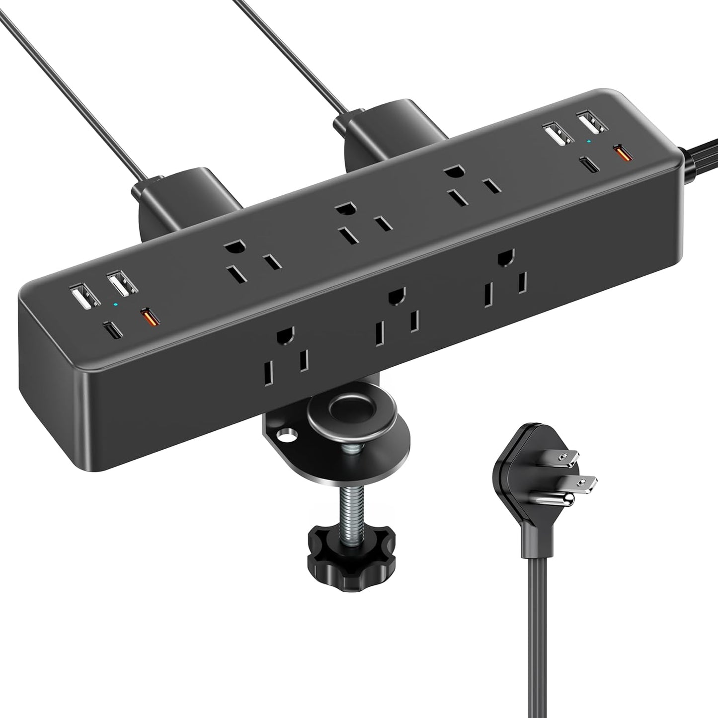 Flat Plug Desk Clamp Power Strip 10FT, 40W Total Fast Charging Station, Dual PD 20W USB C Ports, Desk Edge Mount Power Strip 9 AC Outlets 8 USB Ports(4 USB C) Surge Protector, Fit 1.7" Tabletop Edge