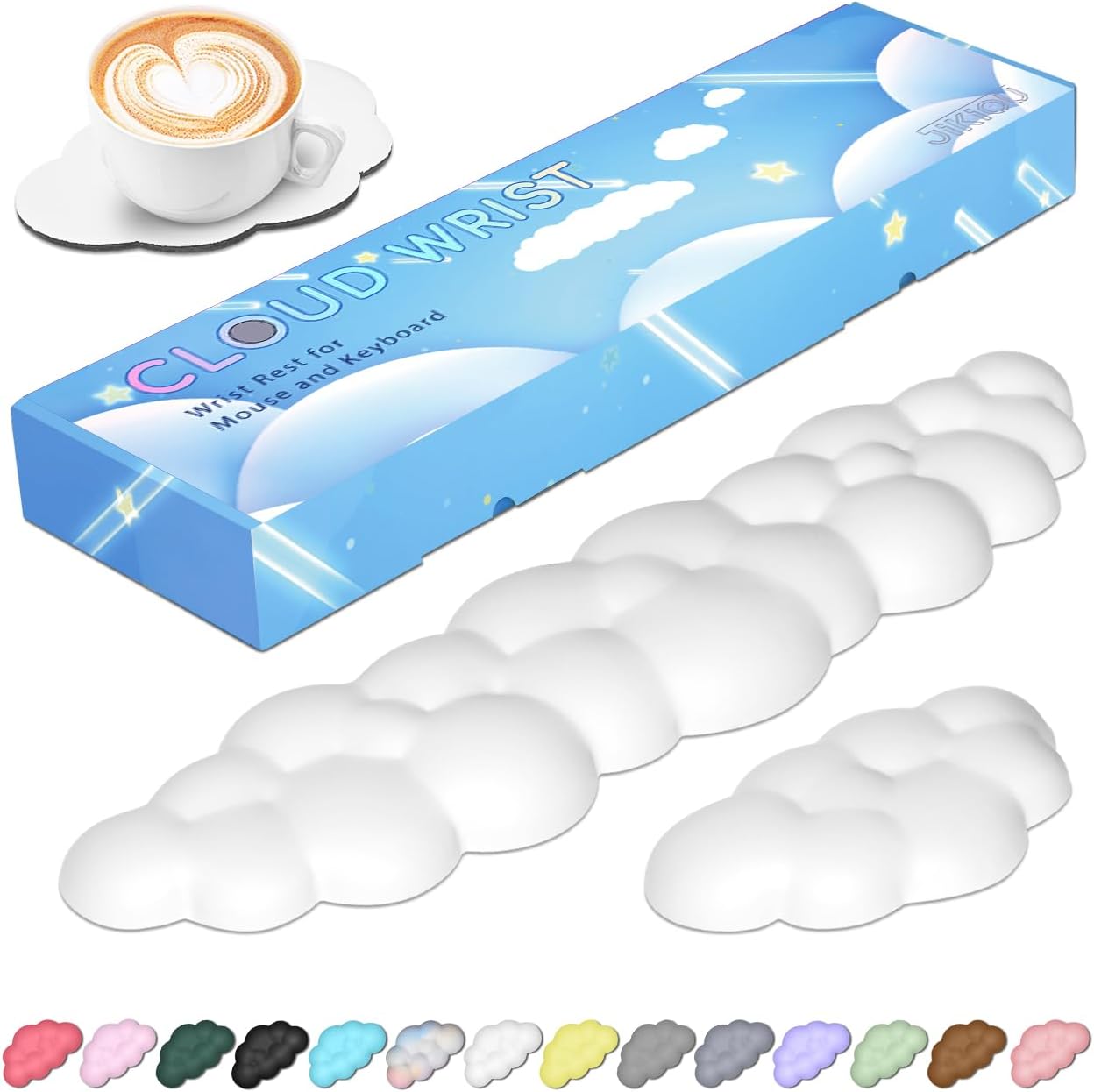 JIKIOU Upgrade Leather Cloud Keyboard Wrist Rest, Cloud Wrist Rest with Non-Slip PU Base, Comfortable Memory Foam Wrist Rest for Computer Laptop Mac Gaming Office and Pain Relief Christmas Wish Gift