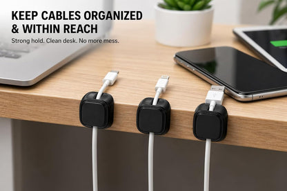 Magnetic Cable Clips (6-Pack), Strong Adhesive Cord Holder for Desk, Nightstand, Car & Cable Management, Black