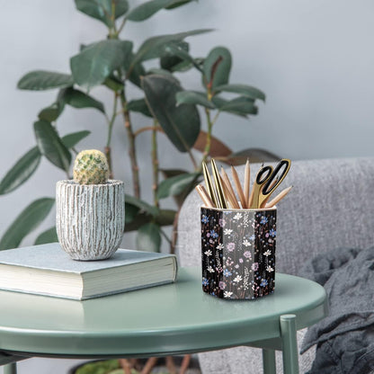 WAVEYU Ceramic Pen Holder for Desk Cute, Pencil Cup Pot Desk Organizer, Makeup Brush Holder for Women, Men, Kids, Desk Marble Decor for Office, Classroom, Home, Gray Golden
