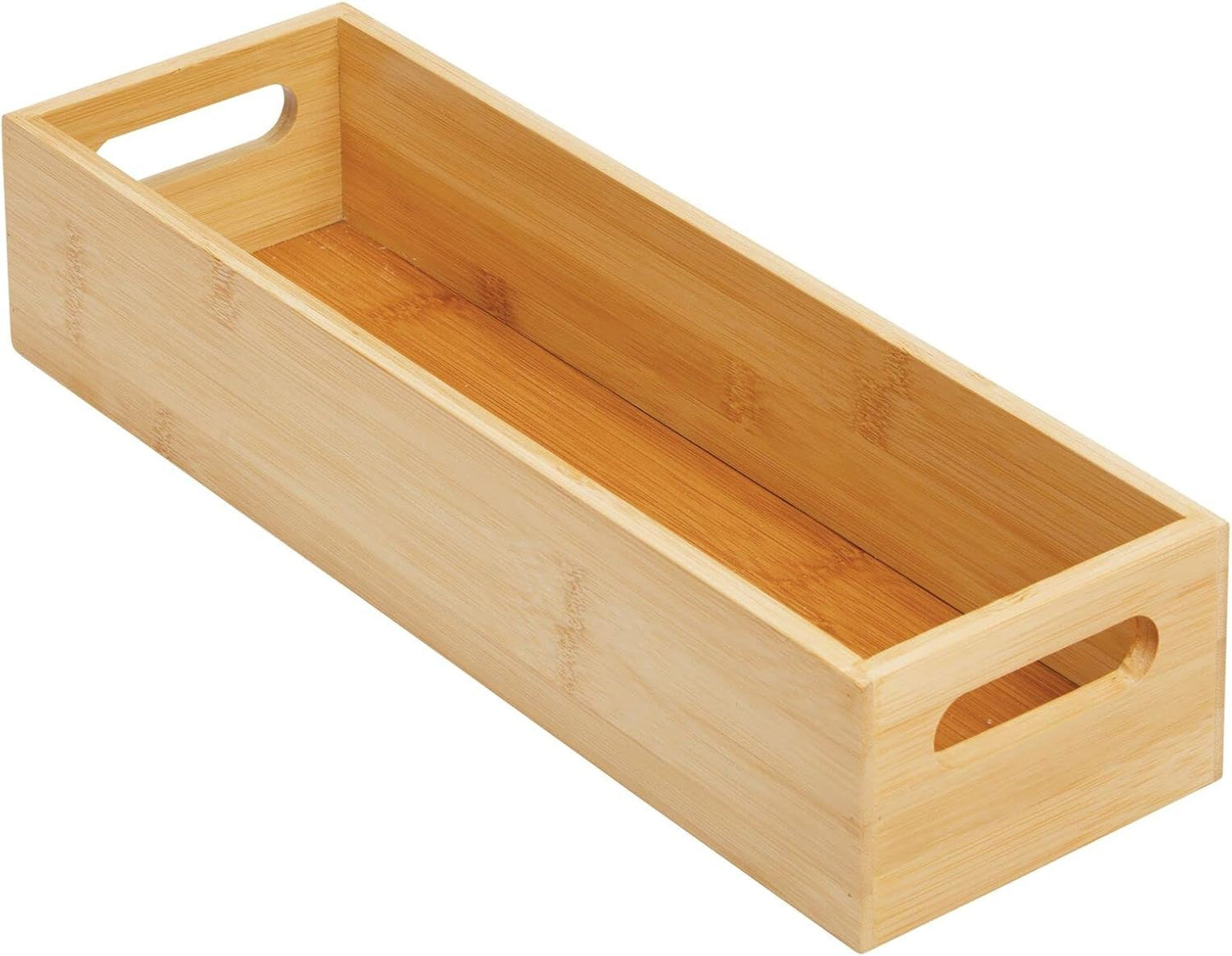 mDesign Kitchen Storage Box – Open-Top Bamboo Storage Tray with Handles – Versatile Cupboard Organiser for Shelves, Pantries, Surfaces and Cupboards – Natural