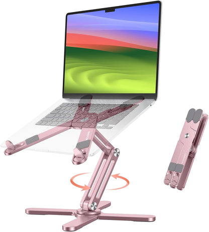 OMOTON LA10 360° Rotating Laptop Stand Riser for Desk, Ergonomic Foldable Computer Stand Adjustable Height Angles for Collaborative Work, Easy Storage Fit Macbooks,All Laptops up to 16 inches, Silver