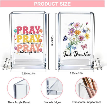 Just Breathe Acrylic Cosmetic Pencil Pen Holder Cup, Hope Inspirational Makeup Brush Organizer Holder, Women Faith Gifts, Encouragement Gifts for Women Mom Daughter Sister Friend Yoga Teacher