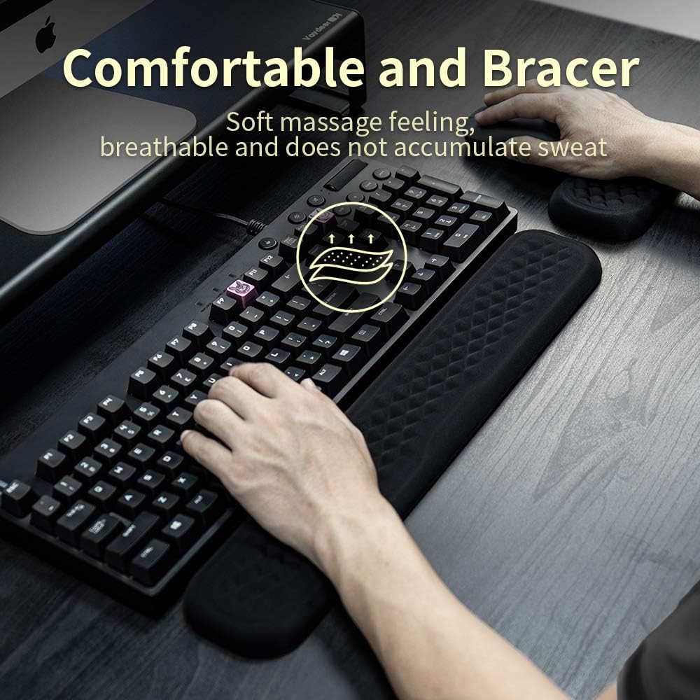 Vaydeer 60%-75% Keyboard Wrist Rest, Memory Foam Hand Rest Support Pad Padded for Office, Computer, Laptop, Mac Typing and Wrist Pain Relief and Repair(14.17inch,Black)