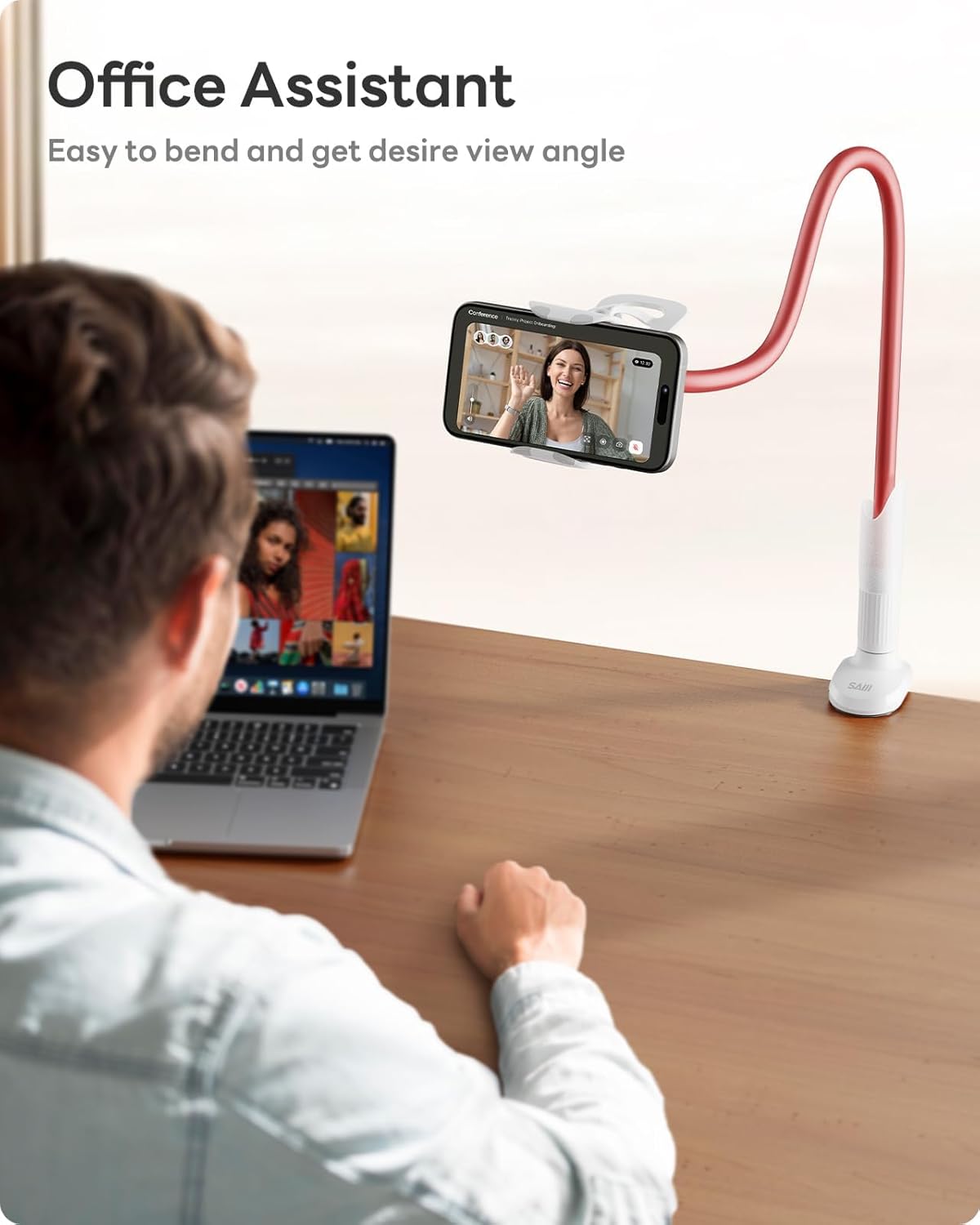 SAIJI Gooseneck Bed Phone Holder, Flexible Long Arm Phone Mount for Desk, Clip Bracket Clamp Stand, iPhone Stand, Mobile Cell Phone Stand Document Camera Nintendo Switch (Black)