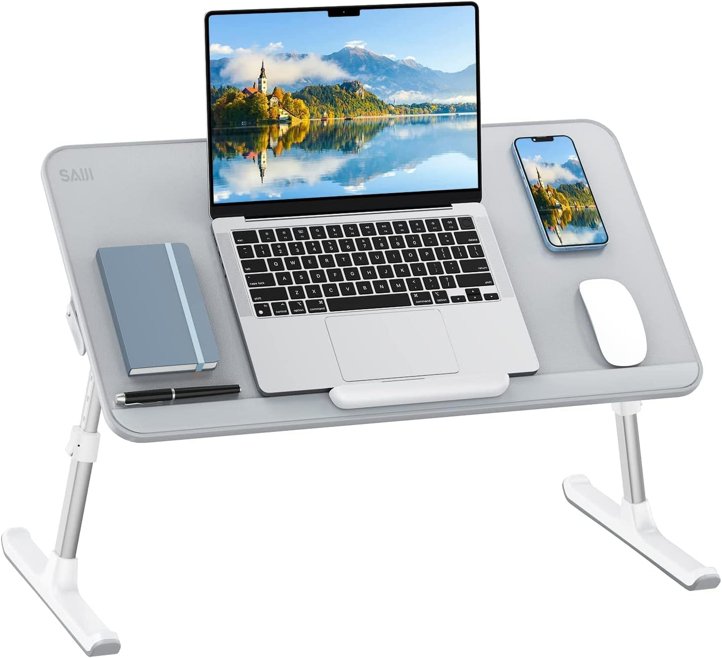 SAIJI Book Stand for Reading Hands Free with Page Paper Clips in Bed,Laptop Desk Table, Portable Lightweight Lap Desk Tray for Writing Eating Breakfast on Couch Sofa Floor (20.5"x11.8",Black)