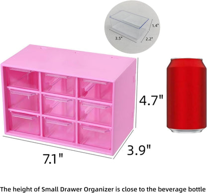 Feadily 4PCS Small Drawer Organizer for Desk, Desktop Drawer Organizer with 9 Clear Drawers, Plastic Desktop Storage Drawers 7.1 Inch x 3 .9 Inch x 4.7 Inch, White