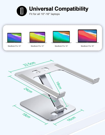 RIWUCT Foldable Laptop Stand, Height Adjustable Ergonomic Computer Stand for Desk, Aluminum Portable Laptop Riser Holder Notebook Mount Compatible with MacBook Pro Air, HP, Dell 10-16"