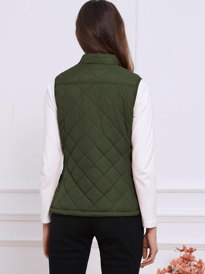 Allegra K Women's Puffer Vest Stand Collar Lightweight Gilet Quilted Zip Vest