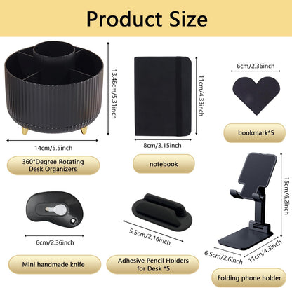 suniya Office Supplies,Gold Desk Accessories,with Stapler,Tape Dispenser,Pen Holder,Scissors,Phone Stand,Staple Remover,Ballpoint Pen,Clear Tape, Staples,Ruler,Clips,Best Gift for Business or Boss